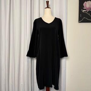 Eileen Fisher Black Tencel Relaxed Fit Midi Shift Dress Minimalist Womens XS